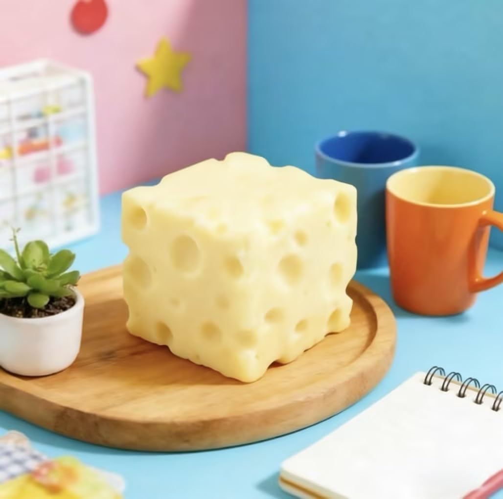 Yellow Cheese Squeeze Toy,Soft Novelty , Theme Cheese Cubes Squishy (Light-Colored Medium)