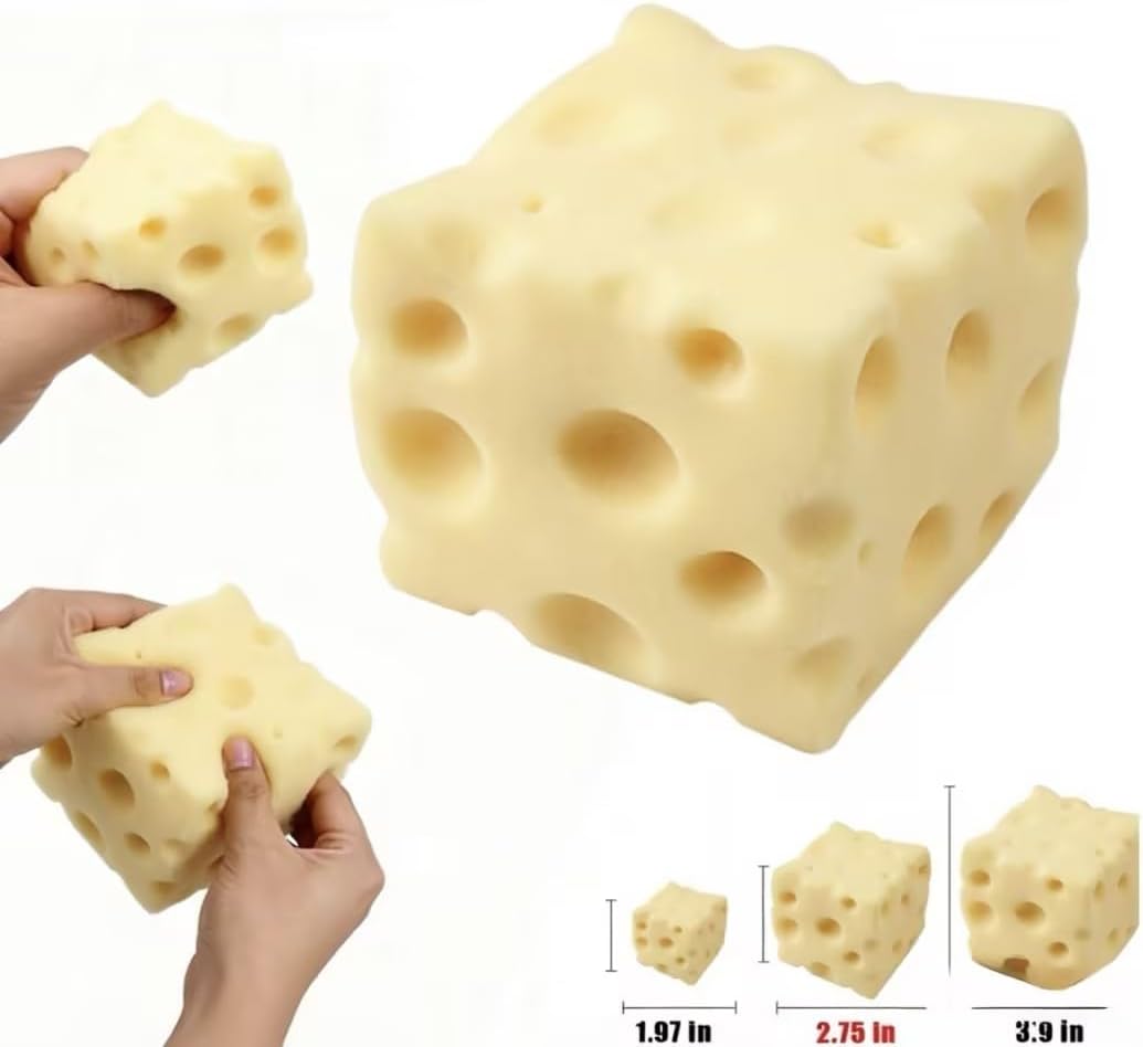 Yellow Cheese Squeeze Toy,Soft Novelty , Theme Cheese Cubes Squishy (Light-Colored Medium)
