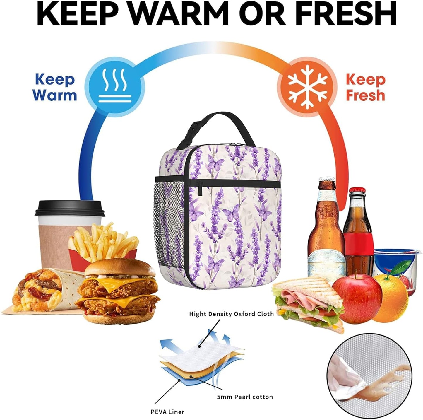 Reusable Lemon Lunch Box for Kids Girls Boys Women Adult, Insulated Fruit Blue Tile Lunch Bag,Polyester Cooler Handbags Case for School Picnic Work Travel Beach or Hiking