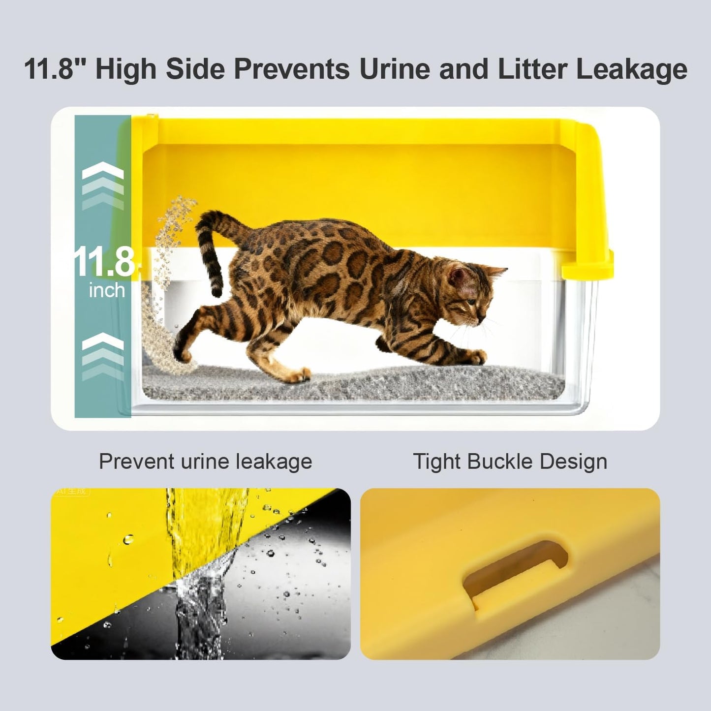 XL Stainless Steel Cat Litter Box for All Cats with High Sides and Scoop | , Open Top High-Sided, Extra Large, Anti-Urine Leakage, Non-Sticky, Easy to Clean and Assemble
