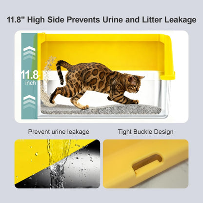XL Stainless Steel Cat Litter Box for All Cats with High Sides and Scoop | , Open Top High-Sided, Extra Large, Anti-Urine Leakage, Non-Sticky, Easy to Clean and Assemble
