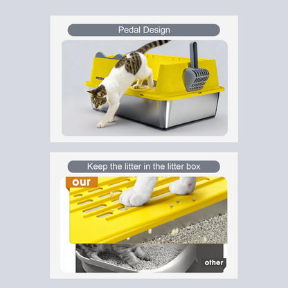 XL Stainless Steel Cat Litter Box for All Cats with High Sides and Scoop | , Open Top High-Sided, Extra Large, Anti-Urine Leakage, Non-Sticky, Easy to Clean and Assemble