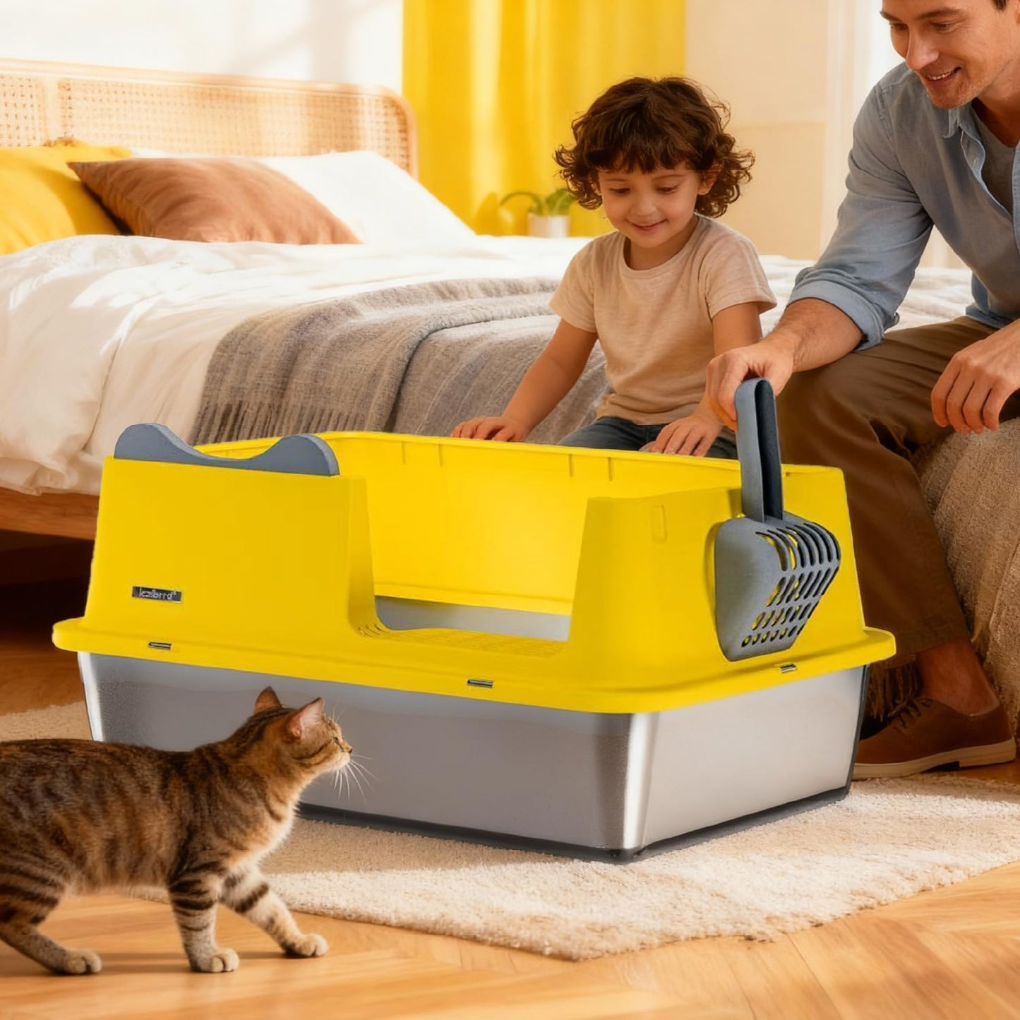 XL Stainless Steel Cat Litter Box for All Cats with High Sides and Scoop | , Open Top High-Sided, Extra Large, Anti-Urine Leakage, Non-Sticky, Easy to Clean and Assemble
