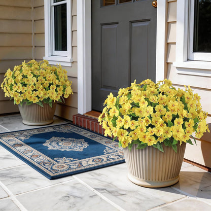 16 Bundles 16"Artificial Impatiens Flower Bouquet for Front Porch(Yellow) | Fake Silk Flower Branches, Faux Impatiens Picks, UV-resistant, for Outdoor Garden Farmhouse Front Door Spring Summer Decor