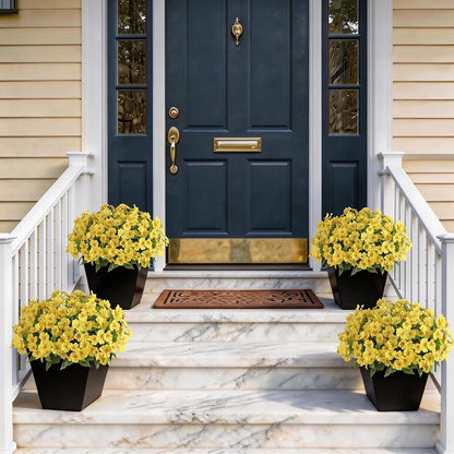 16 Bundles 16"Artificial Impatiens Flower Bouquet for Front Porch(Yellow) | Fake Silk Flower Branches, Faux Impatiens Picks, UV-resistant, for Outdoor Garden Farmhouse Front Door Spring Summer Decor