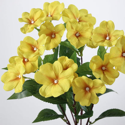 16 Bundles 16"Artificial Impatiens Flower Bouquet for Front Porch(Yellow) | Fake Silk Flower Branches, Faux Impatiens Picks, UV-resistant, for Outdoor Garden Farmhouse Front Door Spring Summer Decor