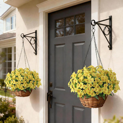 16 Bundles 16"Artificial Impatiens Flower Bouquet for Front Porch(Yellow) | Fake Silk Flower Branches, Faux Impatiens Picks, UV-resistant, for Outdoor Garden Farmhouse Front Door Spring Summer Decor