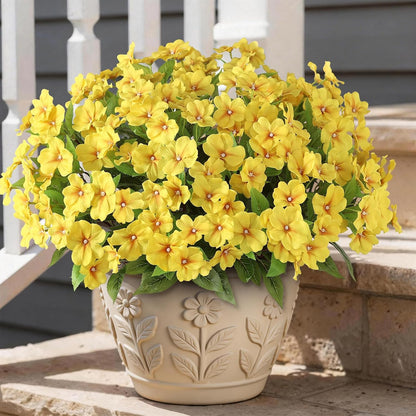 16 Bundles 16"Artificial Impatiens Flower Bouquet for Front Porch(Yellow) | Fake Silk Flower Branches, Faux Impatiens Picks, UV-resistant, for Outdoor Garden Farmhouse Front Door Spring Summer Decor