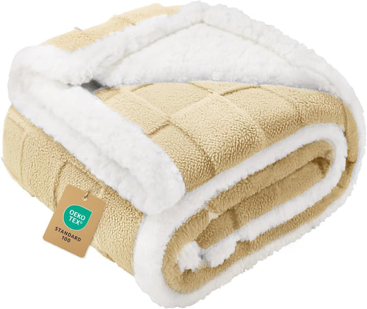 Waterproof Dog Blanket, Reversible Fleece & Sherpa, Couch Cover | Soft plush fluffy, washable, puppy, cat, dog bed, crate, car seat, sofa, throw, furniture protector,Yellow,Small(40" x 28")