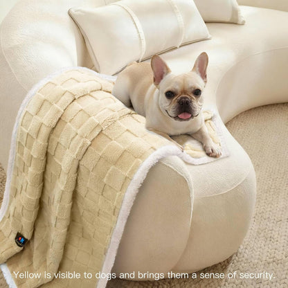 Waterproof Dog Blanket, Reversible Fleece & Sherpa, Couch Cover | Soft plush fluffy, washable, puppy, cat, dog bed, crate, car seat, sofa, throw, furniture protector,Yellow,Small(40" x 28")