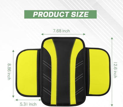 6PCS Yellow Car Accessories Set, Sporty Auto Interior Decoration Accessories with Leather Car Steering Wheel Cover, Center Console Cover, Seat Belt Shoulder Pads, Cup Coasters (Yellow)