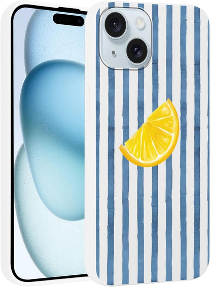 Cute Striped Phone Case for iPhone 15 6.1'' Lemon Pattern Silicone Cover