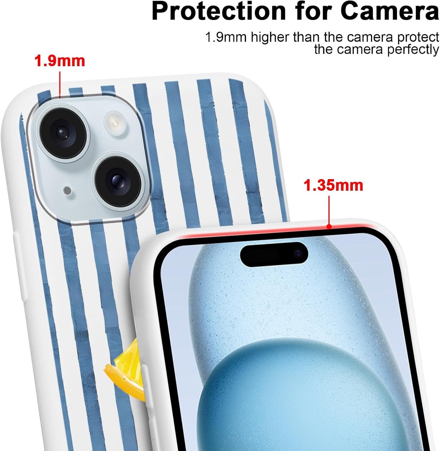 Cute Striped Phone Case for iPhone 15 6.1'' Lemon Pattern Silicone Cover