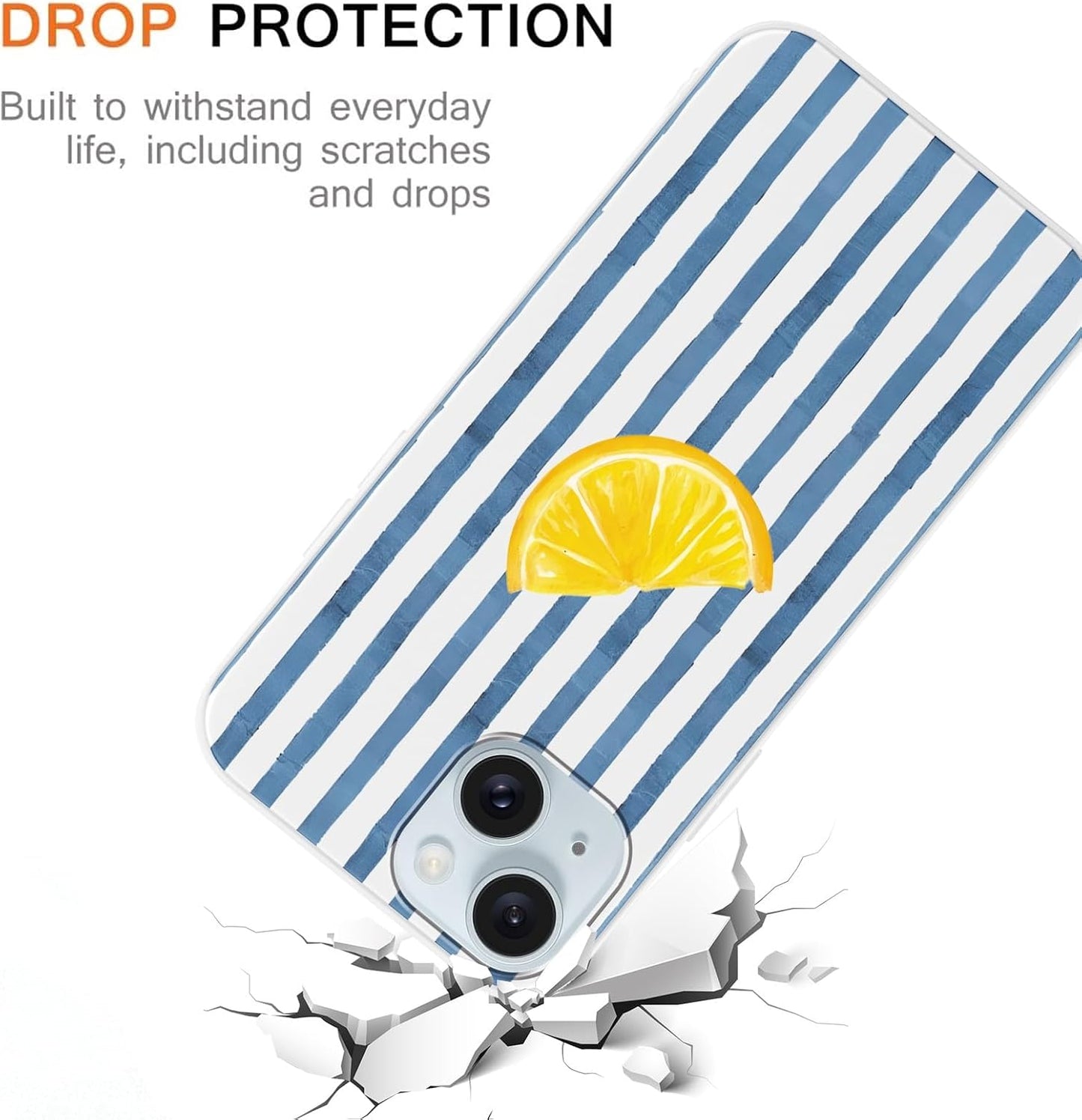 Cute Striped Phone Case for iPhone 15 6.1'' Lemon Pattern Silicone Cover