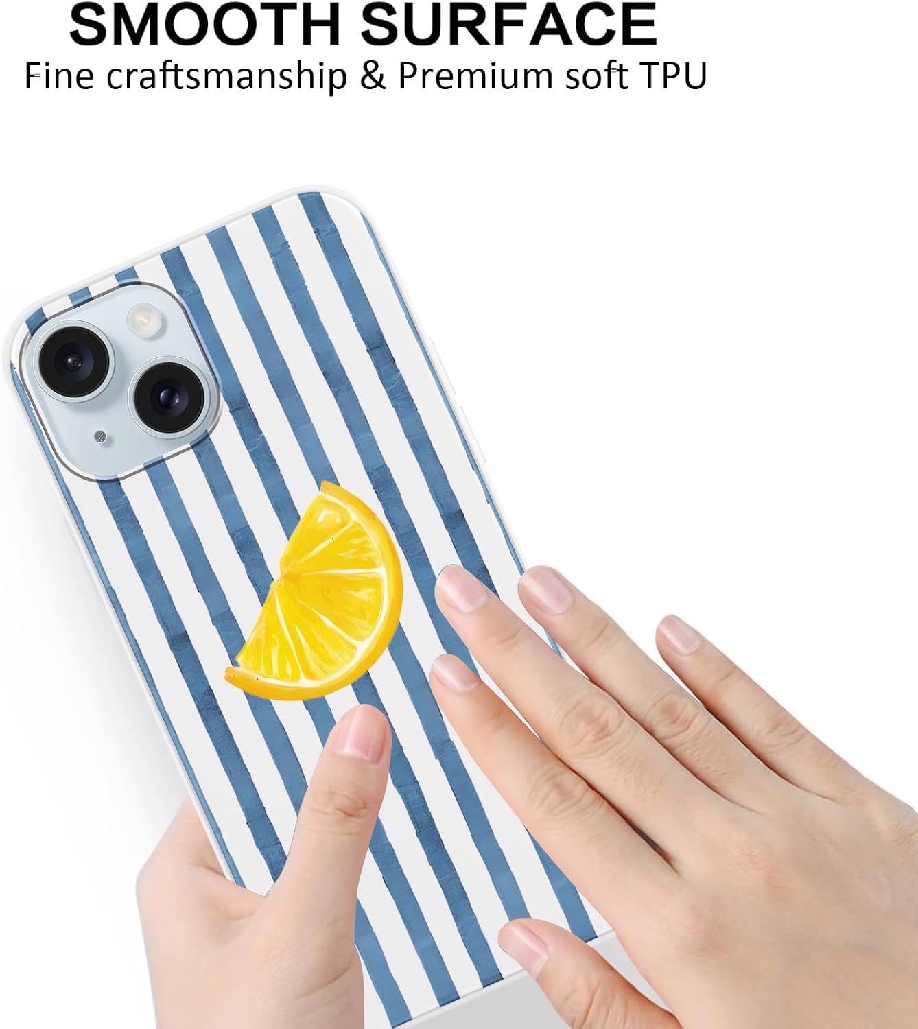 Cute Striped Phone Case for iPhone 15 6.1'' Lemon Pattern Silicone Cover