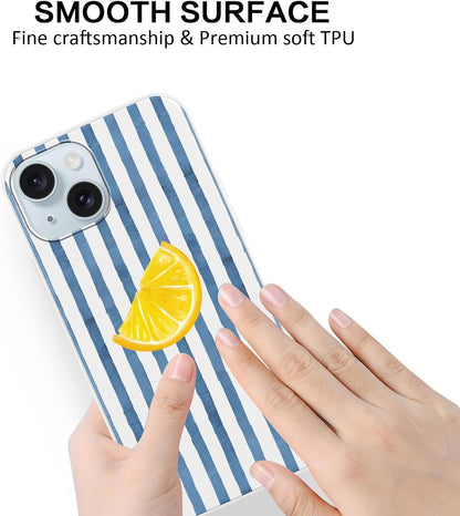 Cute Striped Phone Case for iPhone 15 6.1'' Lemon Pattern Silicone Cover