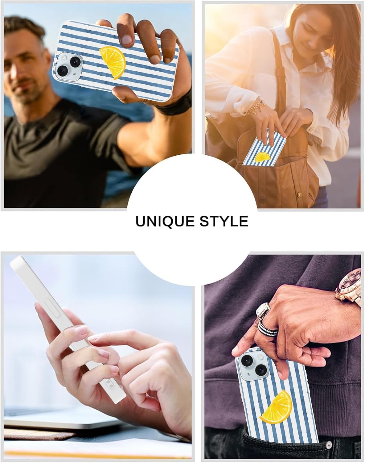 Cute Striped Phone Case for iPhone 15 6.1'' Lemon Pattern Silicone Cover
