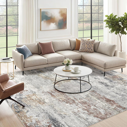 6x9 Area Rug - Washable & Non Slip Indoor Rug for Living Room, Kid & Pet Friendly Abstract Low Pile Soft Carpet for Bedroom and Dining Room - Grey/Orange/Yellow