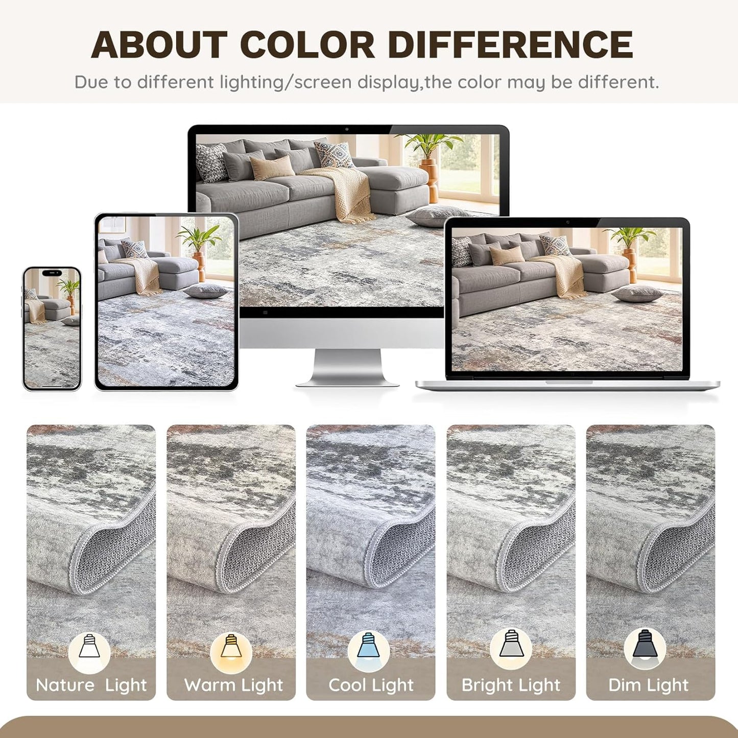 6x9 Area Rug - Washable & Non Slip Indoor Rug for Living Room, Kid & Pet Friendly Abstract Low Pile Soft Carpet for Bedroom and Dining Room - Grey/Orange/Yellow