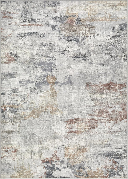 6x9 Area Rug - Washable & Non Slip Indoor Rug for Living Room, Kid & Pet Friendly Abstract Low Pile Soft Carpet for Bedroom and Dining Room - Grey/Orange/Yellow