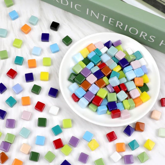 1 LB Mixed Shapes Glass Mosaic Tiles for Crafts Bulk, Colorful Opaque Recycle Glass Pieces for Mosaic Projects, Home Decoration, Adult & Kids DIY Hobbies (Yellow)