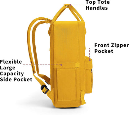 Casual Laptop Backpack 15 Inches Square Daypack Totepack Travel Bag | Anti Splash Multi Pockets Classic Adjustable Rucksack For Outdoor Sports College Hiking Gym Camping Women, Yellow