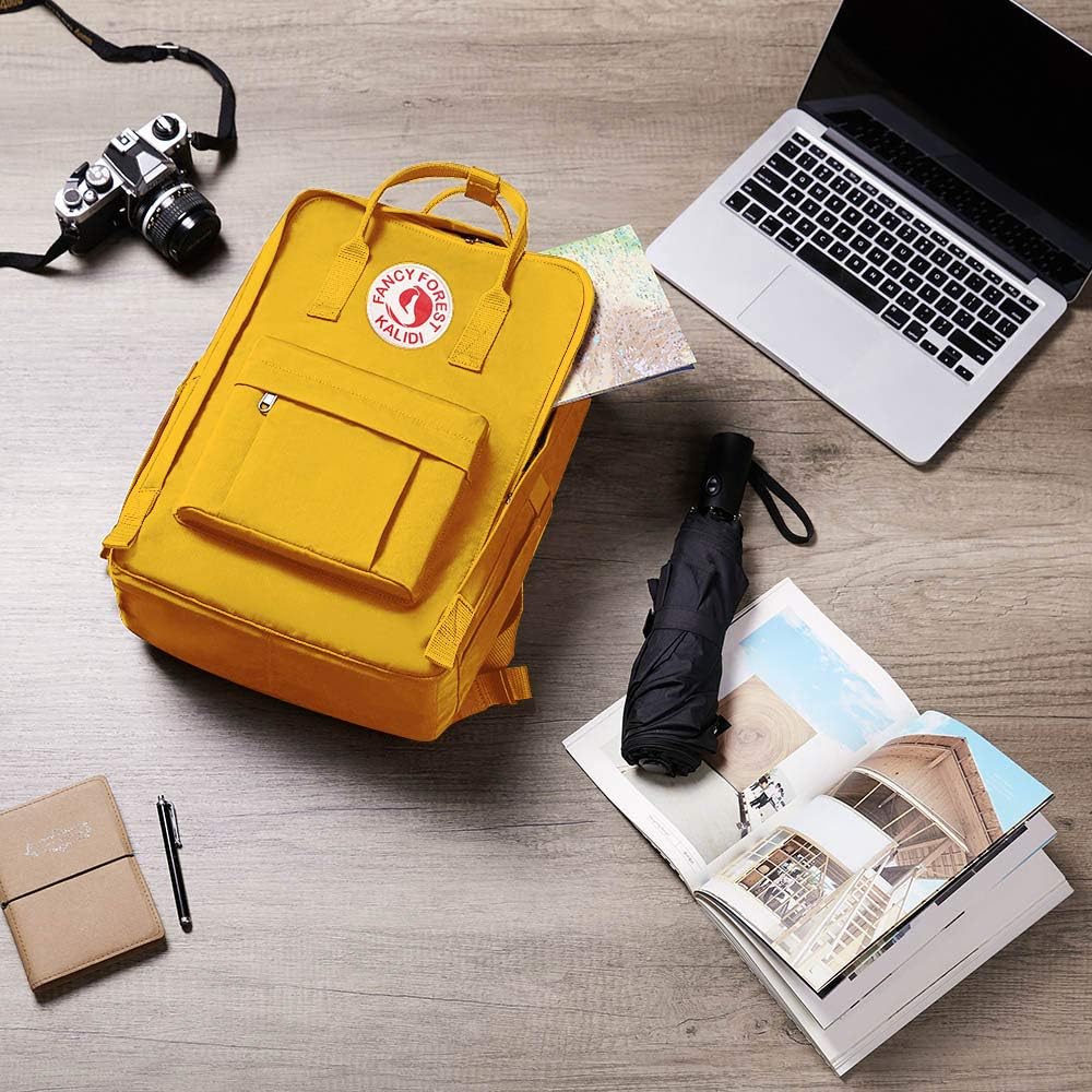 Casual Laptop Backpack 15 Inches Square Daypack Totepack Travel Bag | Anti Splash Multi Pockets Classic Adjustable Rucksack For Outdoor Sports College Hiking Gym Camping Women, Yellow