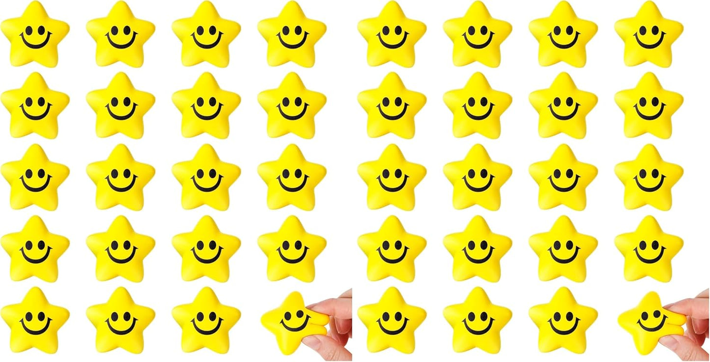 20PCS Star Stress Balls for Adults, 2 Inch Squeeze Toys Smile Face for Kids Adults Classroom Party Prizes Anxiety Fidget Sensory (Pack of 2)
