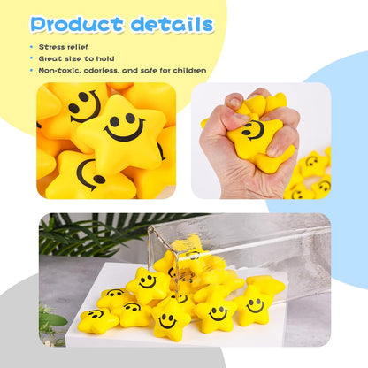 20PCS Star Stress Balls for Adults, 2 Inch Squeeze Toys Smile Face for Kids Adults Classroom Party Prizes Anxiety Fidget Sensory (Pack of 2)
