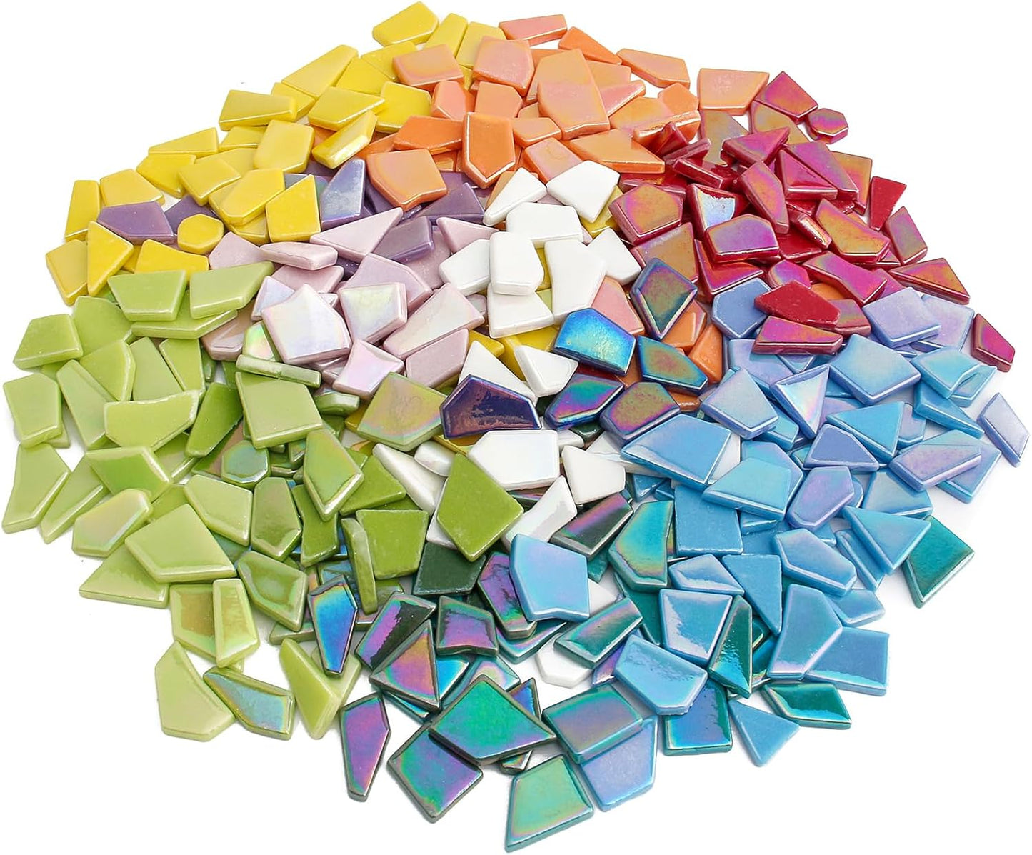Iridescent Glass Mosaic Tiles for Crafts Bulk,454g Broken Mosaic Glass Pieces for Garden Crafts Kits,DIY Mosaic Art Decor