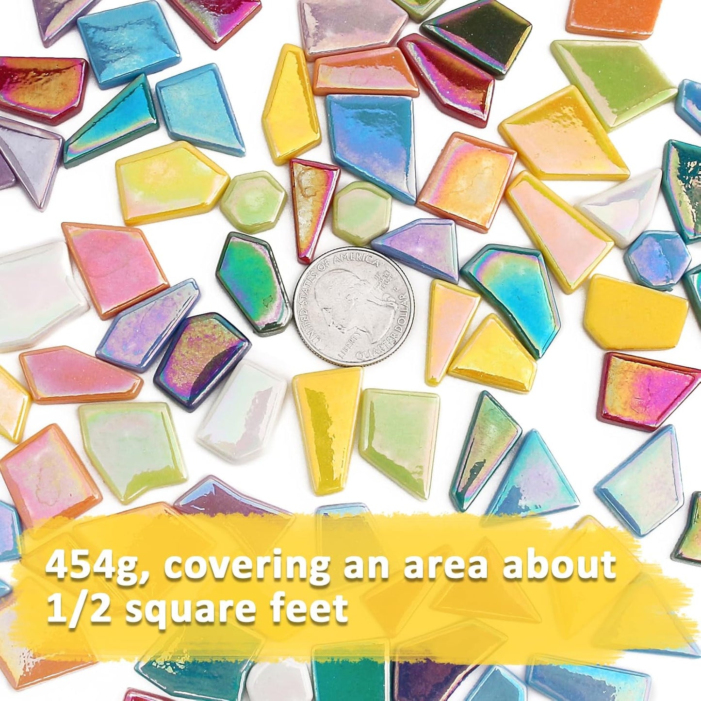 Iridescent Glass Mosaic Tiles for Crafts Bulk,454g Broken Mosaic Glass Pieces for Garden Crafts Kits,DIY Mosaic Art Decor
