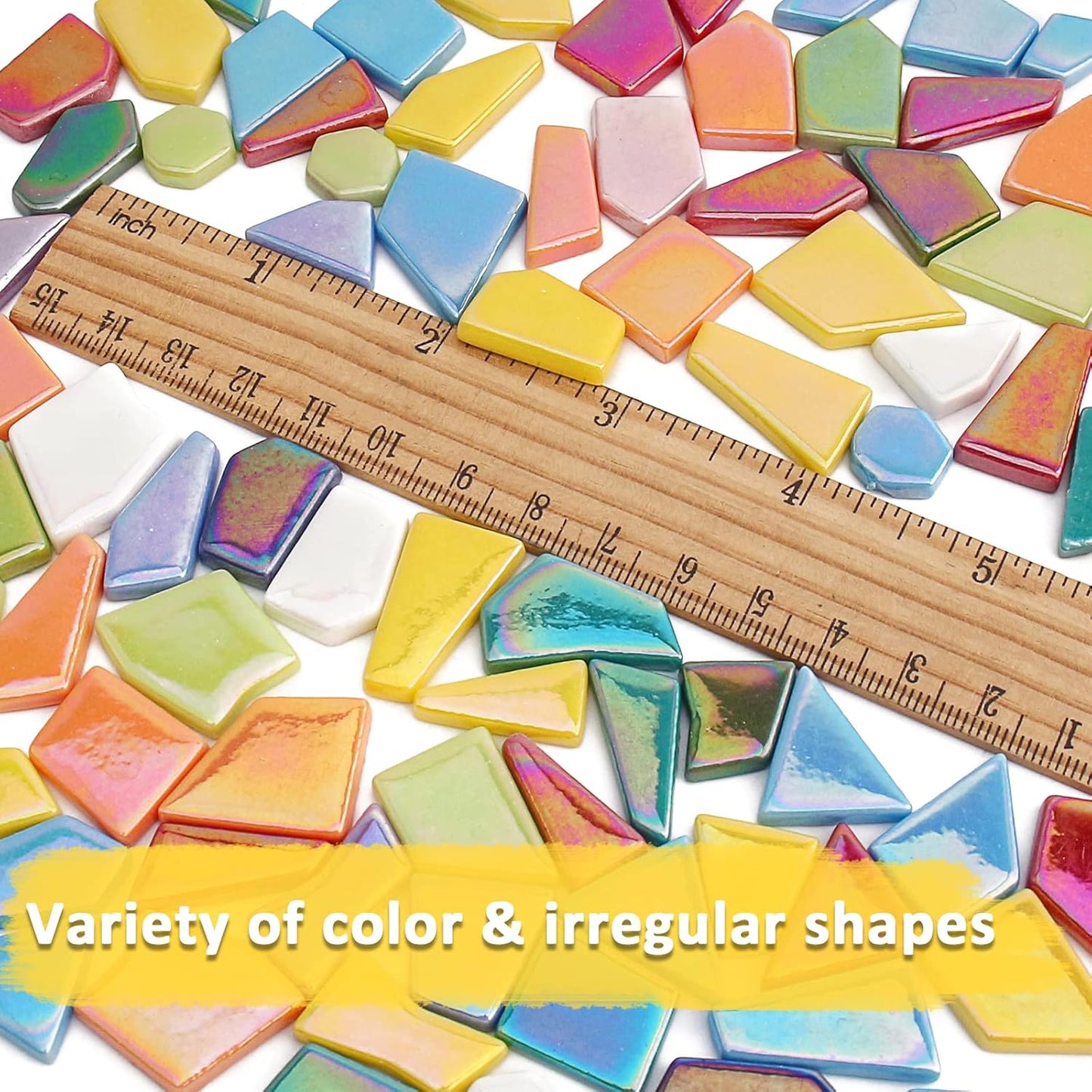 Iridescent Glass Mosaic Tiles for Crafts Bulk,454g Broken Mosaic Glass Pieces for Garden Crafts Kits,DIY Mosaic Art Decor