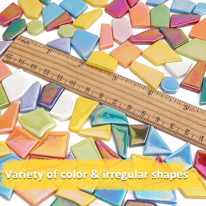 Iridescent Glass Mosaic Tiles for Crafts Bulk,454g Broken Mosaic Glass Pieces for Garden Crafts Kits,DIY Mosaic Art Decor
