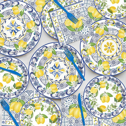 140PCS Capri Lemon Party Decorations,Amalfi Coast Party Mediterranean Theme Tableware Set Plates Napkins Cups Tableware,Capri Lemon Summer Wedding Party Decorations Serves 20 Guests