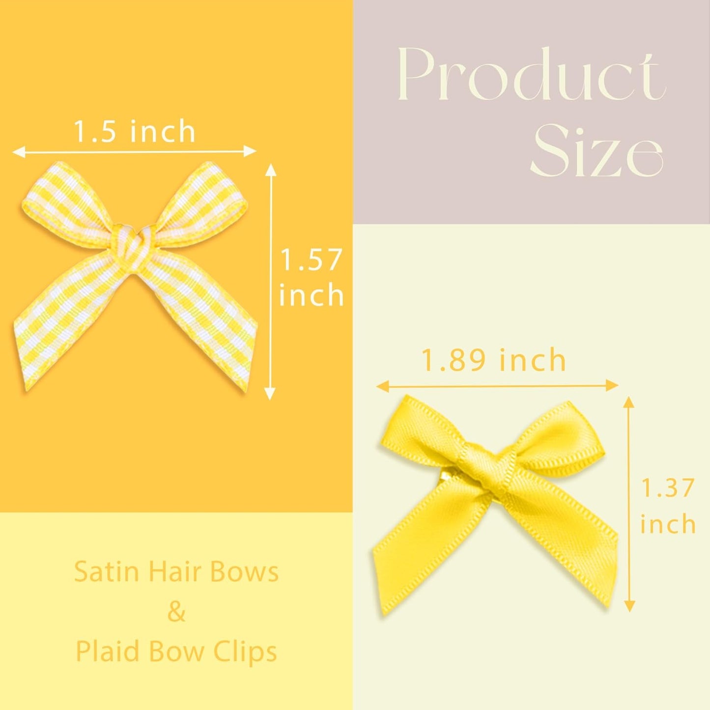 Yellow Hair Bows 20PCS Gingham Bow Hair Clips Satin Non Slip Small Hair Bows Cute Hair Barrettes Y2K Hair Accessories for Women Girls