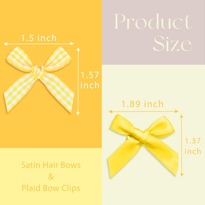 Yellow Hair Bows 20PCS Gingham Bow Hair Clips Satin Non Slip Small Hair Bows Cute Hair Barrettes Y2K Hair Accessories for Women Girls