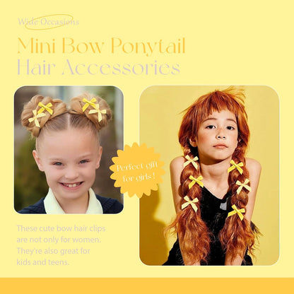 Yellow Hair Bows 20PCS Gingham Bow Hair Clips Satin Non Slip Small Hair Bows Cute Hair Barrettes Y2K Hair Accessories for Women Girls