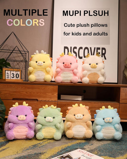 Cute Dragon Pig Plush Pillow (Yellow, 11 Inch) Dinosaur Stuffed Animal | Soft Toy Plushies, Kawaii Gifts for Kids and Adults