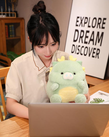 Cute Dragon Pig Plush Pillow (Yellow, 11 Inch) Dinosaur Stuffed Animal | Soft Toy Plushies, Kawaii Gifts for Kids and Adults