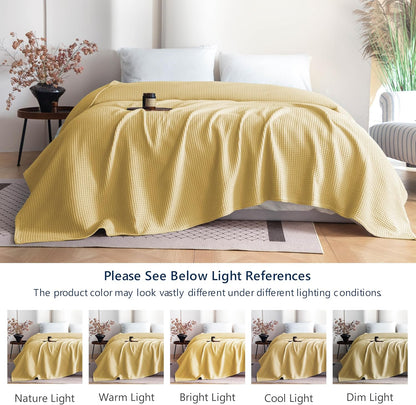 100% Cotton Waffle Weave Throw Blanket 40"x50", Soft Lightweight Breathable Cozy Washed, Layer Blanket for Couch Bed Sofa, Farmhouse Home Decor for Adults All-Season, Light Yellow