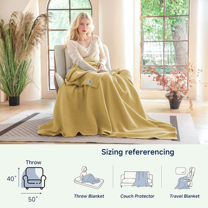 100% Cotton Waffle Weave Throw Blanket 40"x50", Soft Lightweight Breathable Cozy Washed, Layer Blanket for Couch Bed Sofa, Farmhouse Home Decor for Adults All-Season, Light Yellow