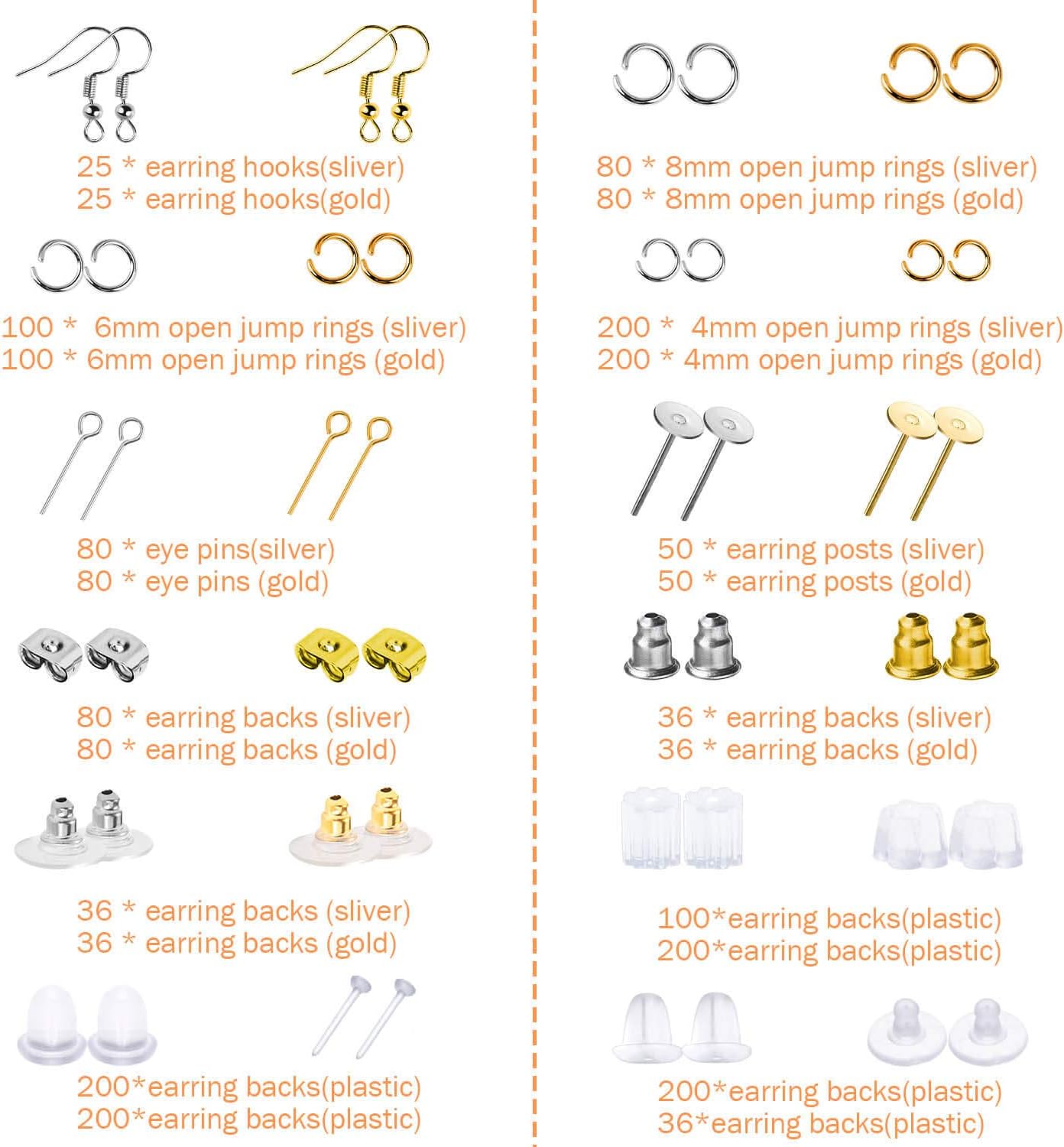 Earring Making Kit with Earring Hooks Findings, Earring Backs Posts, Jump Rings for Jewelry Making Supplies, 2320Pcs
