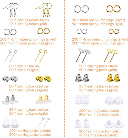 Earring Making Kit with Earring Hooks Findings, Earring Backs Posts, Jump Rings for Jewelry Making Supplies, 2320Pcs