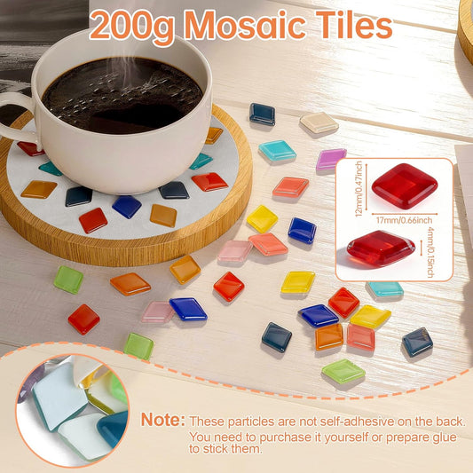 Mosaic Tiles, Mosaic Glass Tiles for Crafts Bulk, 200g Mixed Colors Tiny Crystal Glass Pieces, DIY Craft Kit for Adults, Making Supplies for Handmade Coasters, Vases, Home Decoration, Art Projects