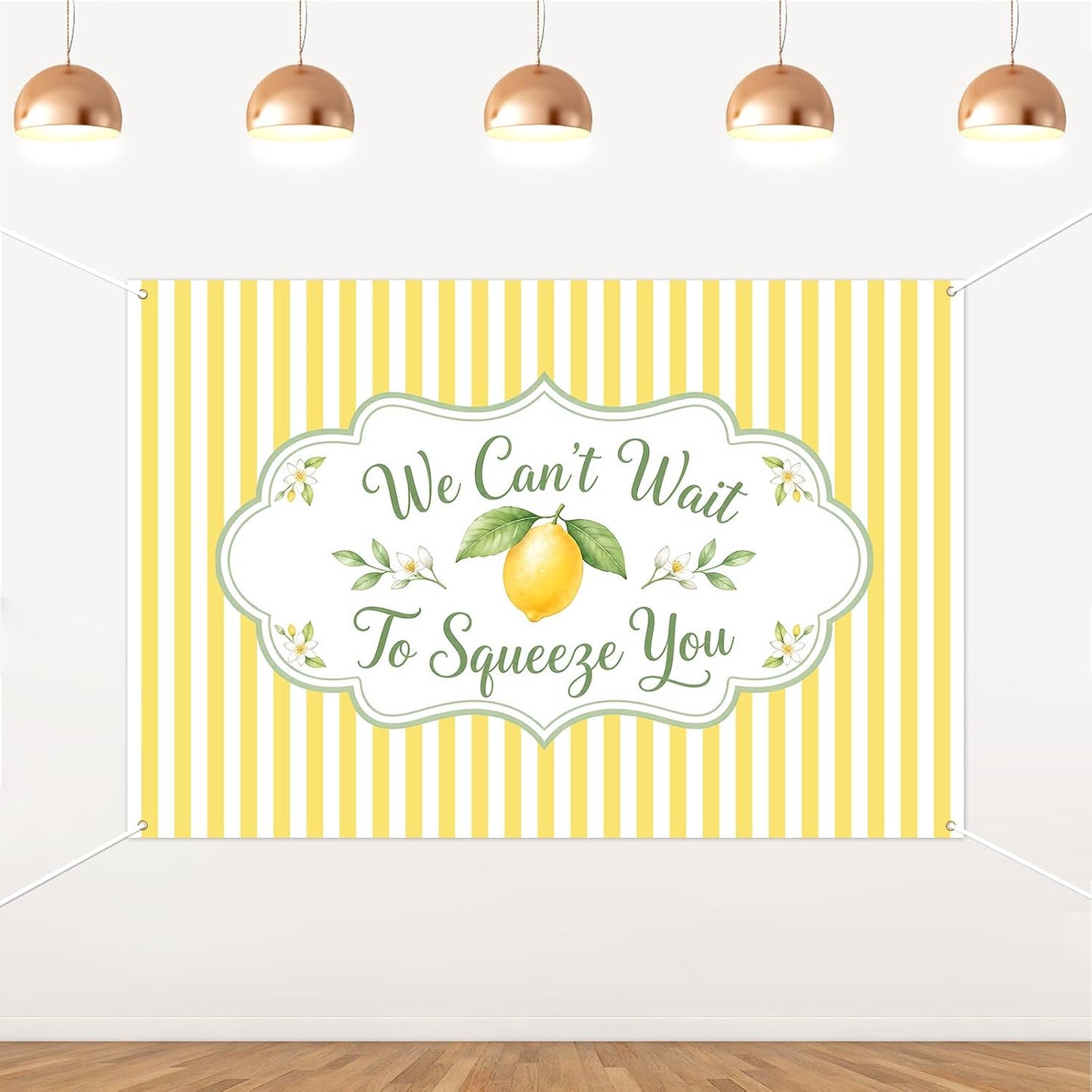 We Can’t Wait to Squeeze You Backdrop Yellow Stripes Lemon Floral Baby Shower Background Vinyl Wall Decor for Women Indoor Photo Party Decoration 5x3ft