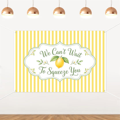We Can’t Wait to Squeeze You Backdrop Yellow Stripes Lemon Floral Baby Shower Background Vinyl Wall Decor for Women Indoor Photo Party Decoration 5x3ft