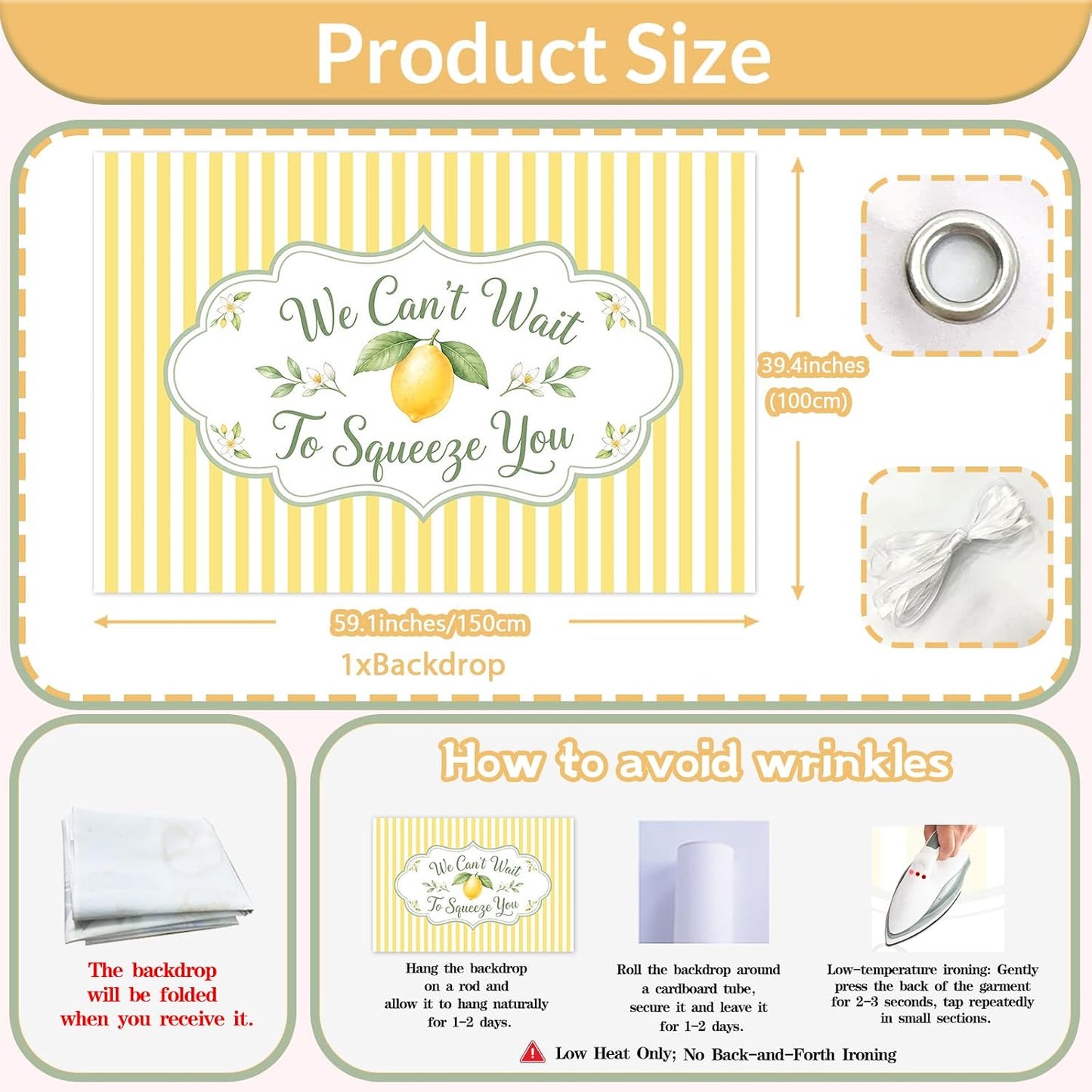 We Can’t Wait to Squeeze You Backdrop Yellow Stripes Lemon Floral Baby Shower Background Vinyl Wall Decor for Women Indoor Photo Party Decoration 5x3ft