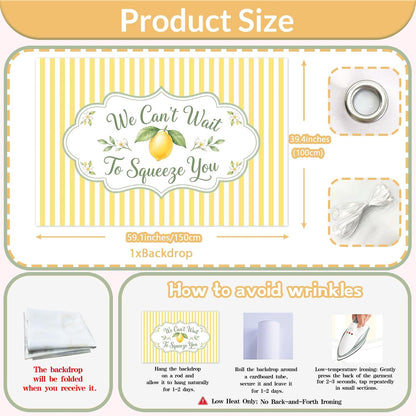 We Can’t Wait to Squeeze You Backdrop Yellow Stripes Lemon Floral Baby Shower Background Vinyl Wall Decor for Women Indoor Photo Party Decoration 5x3ft
