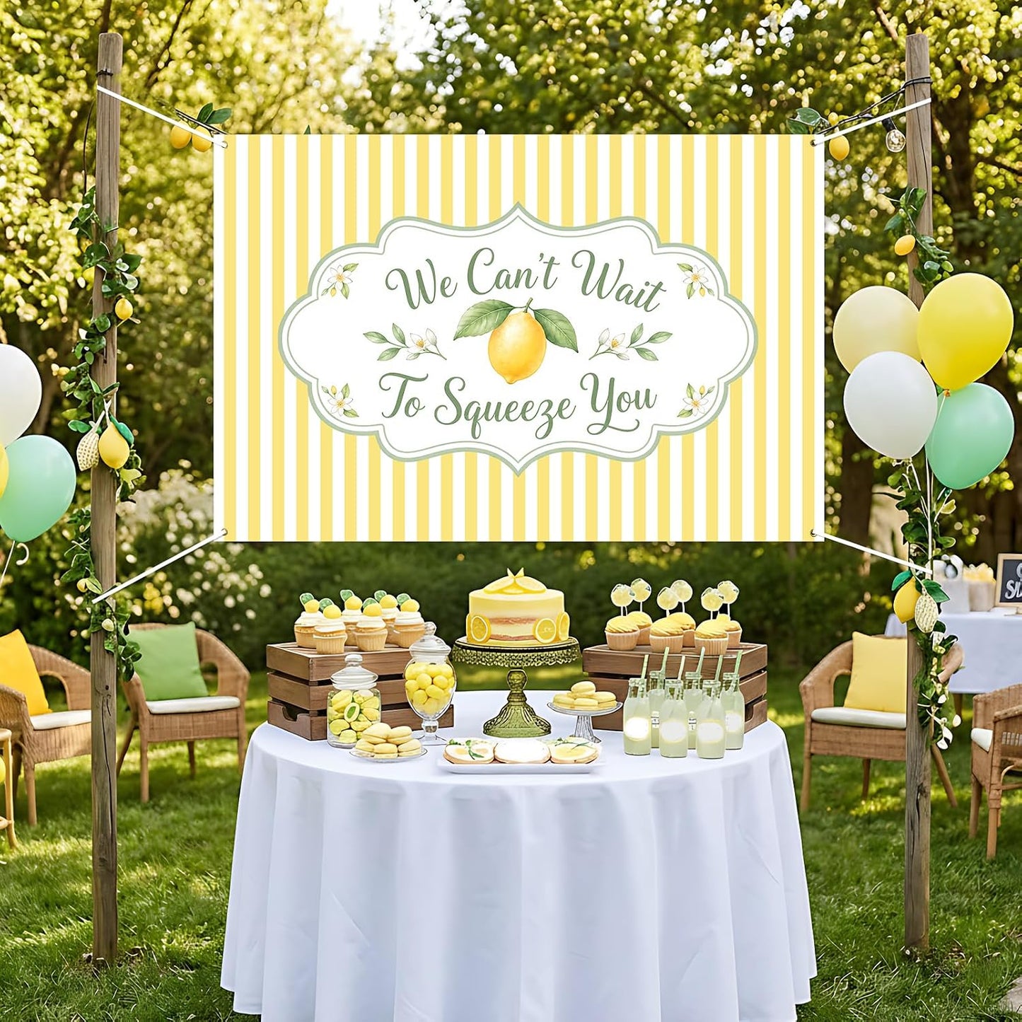 We Can’t Wait to Squeeze You Backdrop Yellow Stripes Lemon Floral Baby Shower Background Vinyl Wall Decor for Women Indoor Photo Party Decoration 5x3ft