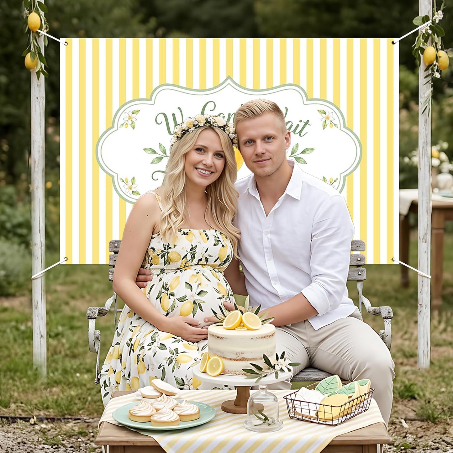 We Can’t Wait to Squeeze You Backdrop Yellow Stripes Lemon Floral Baby Shower Background Vinyl Wall Decor for Women Indoor Photo Party Decoration 5x3ft